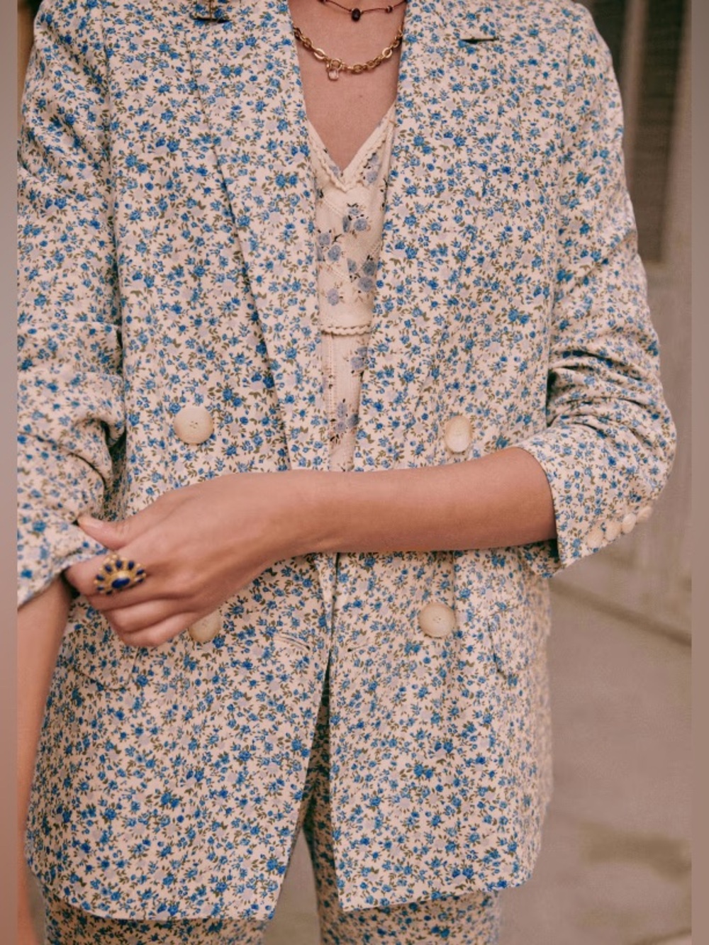 NWT Sezane Christie Jacket in Blue Flowers Floral Cotton Linen Blazer 38 US 6